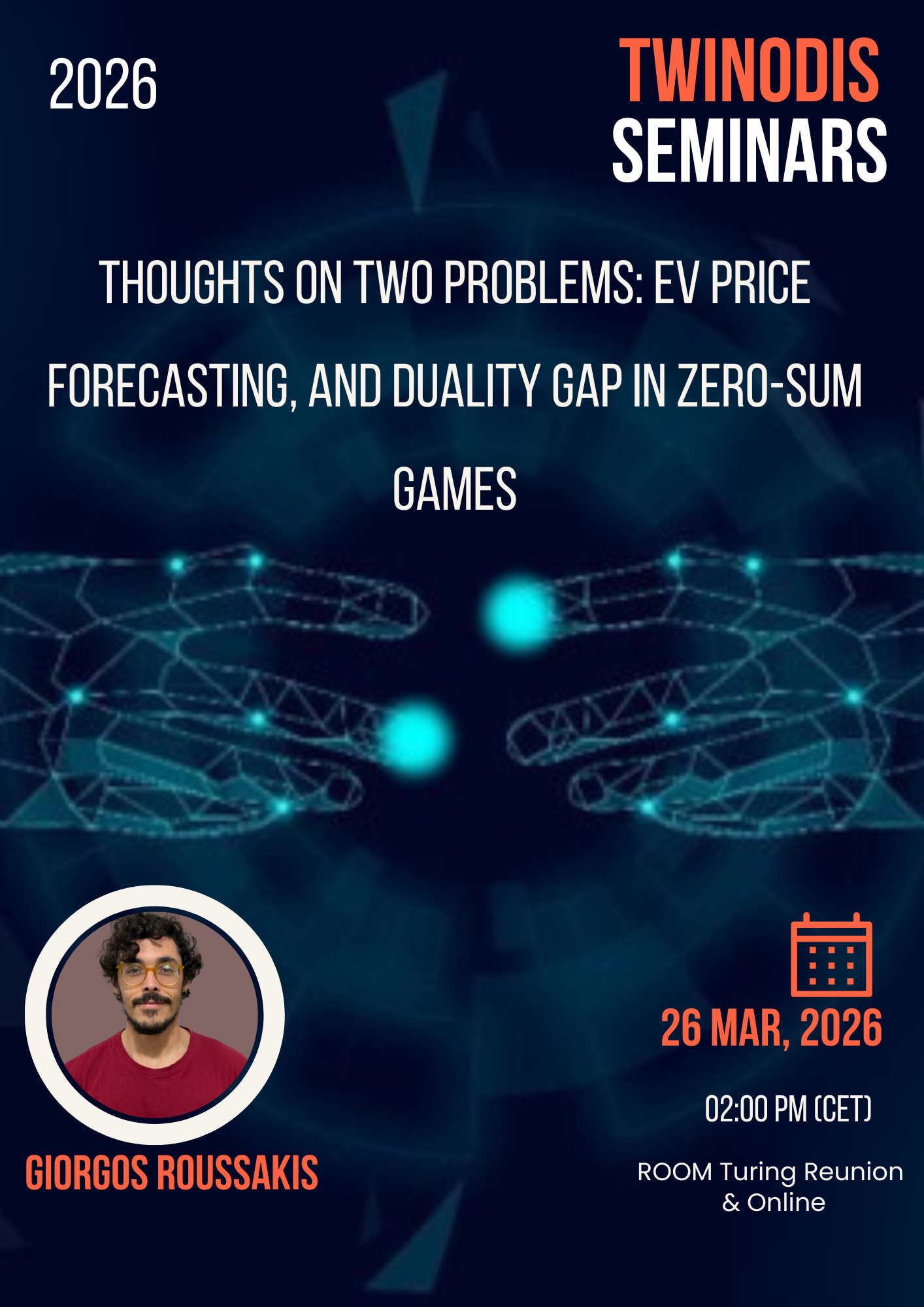 Thoughts on Two Problems: EV Price Forecasting, and Duality Gap in Zero-Sum Games
